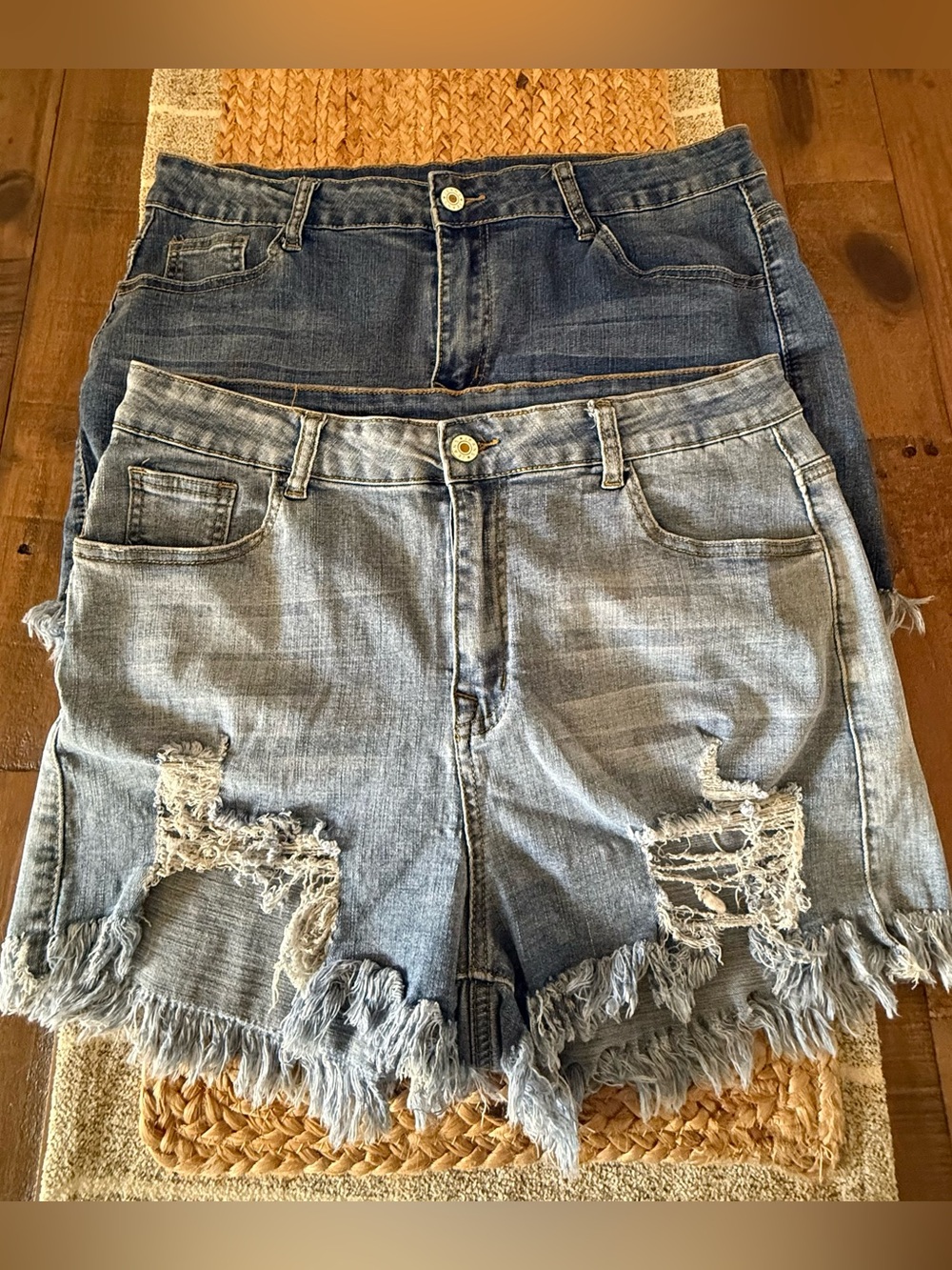 High Rise Ripped Frayed Stretchy Jean Shorts